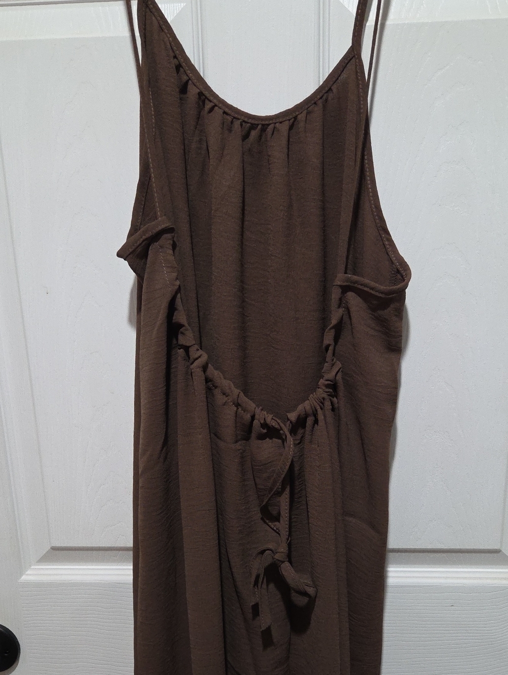 Women's Brown Slip Maxi Dress - Minimal Spaghetti Strap - Picture 2 of 4